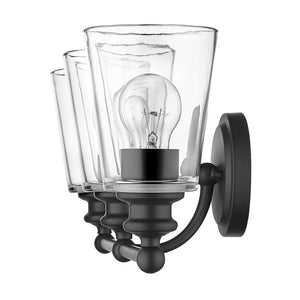 Homeroots Three Light Matte Black Glass Shade Wall Sconce   398763