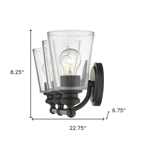 Homeroots Three Light Antique Bronze Glass Shade Wall Sconce   398765