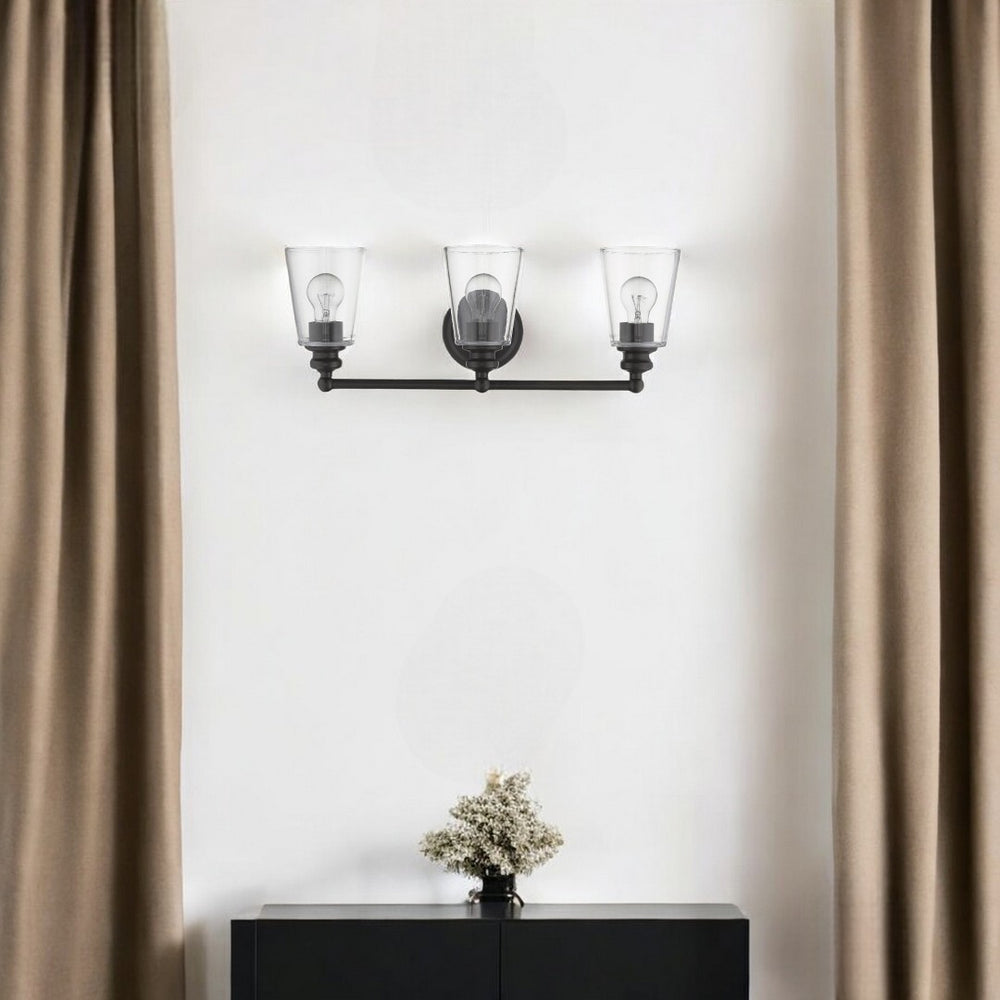 HomeRoots Three Light Antique Bronze Wall Sconce with Clear Cone Shades - Elegant Fixture for Any Room 398765