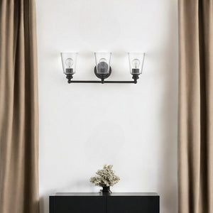 HomeRoots Three Light Antique Bronze Wall Sconce with Clear Cone Shades - Elegant Fixture for Any Room 398765