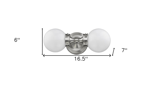 Homeroots Two Light Silver Wall Sconce With Round Frosted Glass Shade   398770