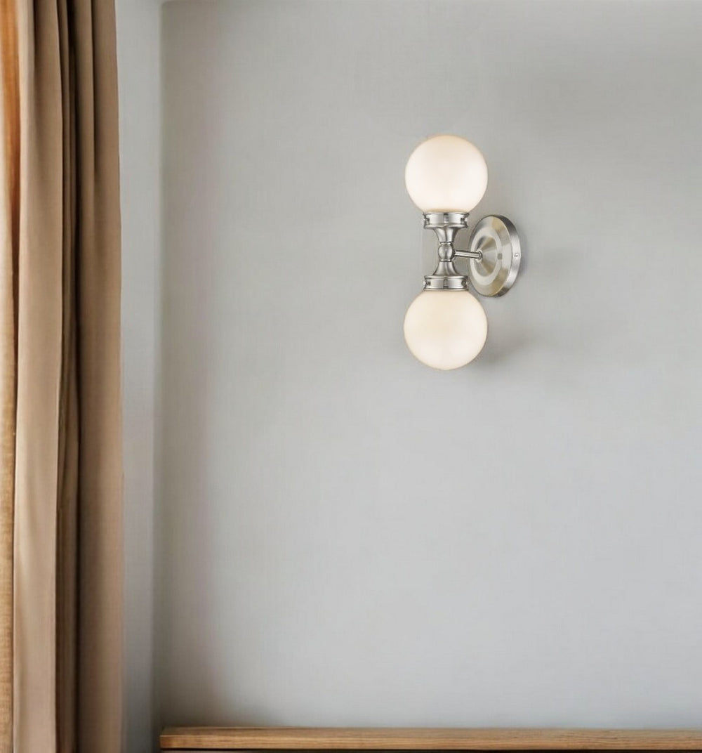 HomeRoots Two Light Silver Wall Sconce - Elegant Frosted Glass Shades for Modern Ambient Illumination 398770