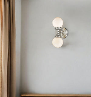 HomeRoots Two Light Silver Wall Sconce - Elegant Frosted Glass Shades for Modern Ambient Illumination 398770