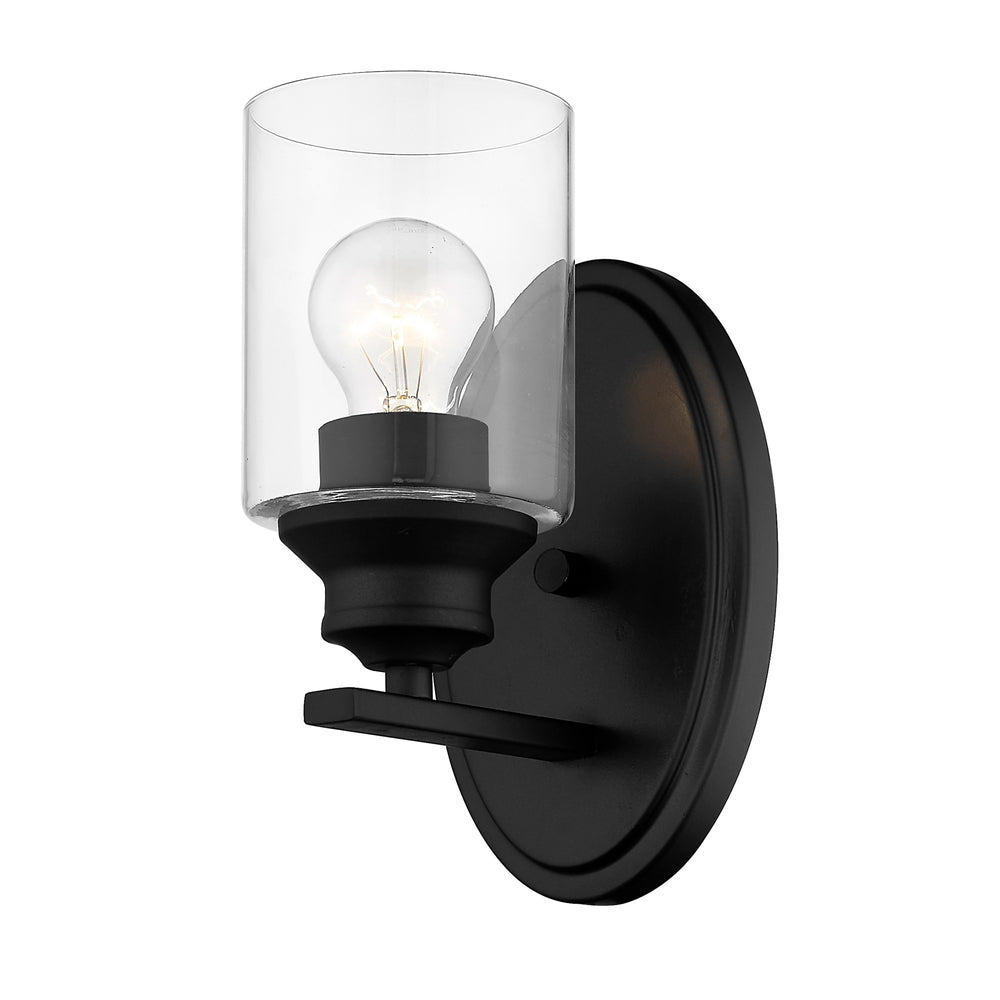 Homeroots One Light Matte Black Wall Light With Clear Glass Shade   398773