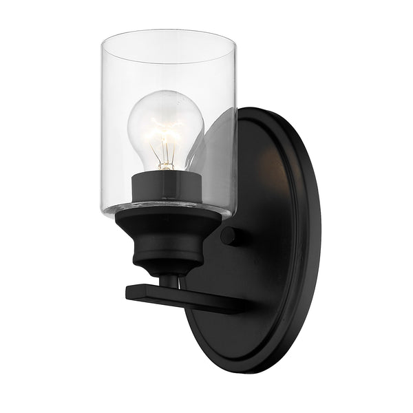 Homeroots One Light Matte Black Wall Light With Clear Glass Shade   398773