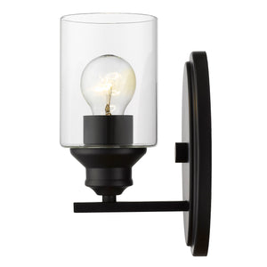 Homeroots One Light Matte Black Wall Light With Clear Glass Shade   398773