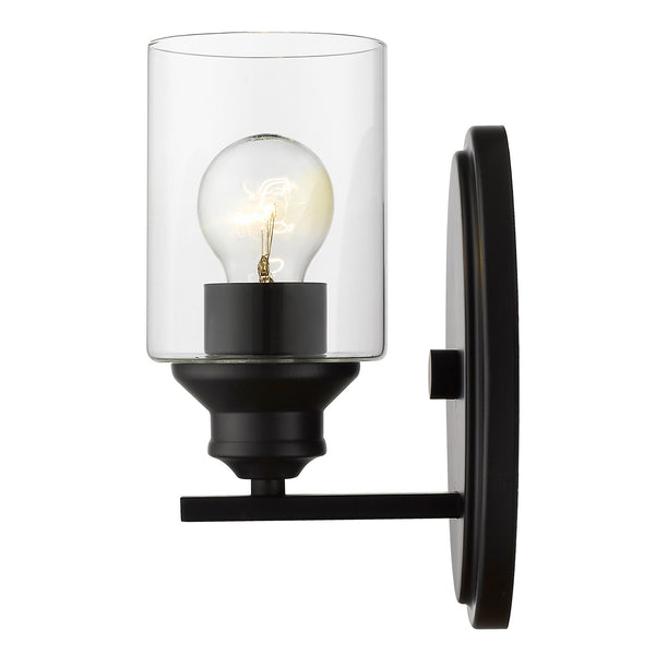 Homeroots One Light Matte Black Wall Light With Clear Glass Shade   398773