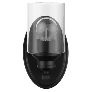 Homeroots One Light Matte Black Wall Light With Clear Glass Shade   398773