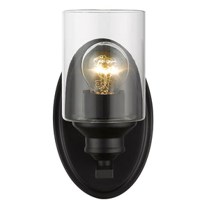 Homeroots One Light Matte Black Wall Light With Clear Glass Shade   398773