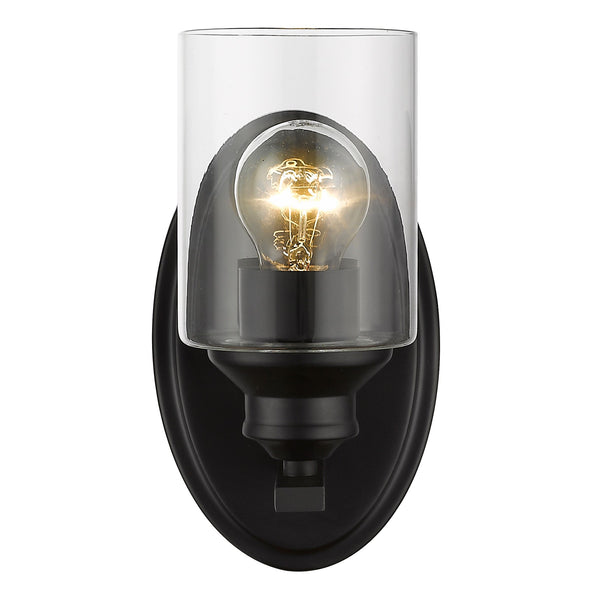 Homeroots One Light Matte Black Wall Light With Clear Glass Shade   398773