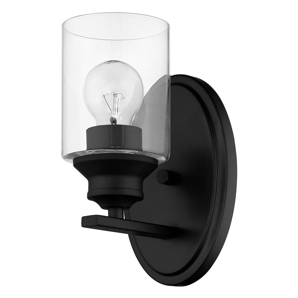 Homeroots One Light Matte Black Wall Light With Clear Glass Shade   398773