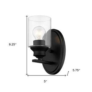 Homeroots One Light Matte Black Wall Light With Clear Glass Shade   398773