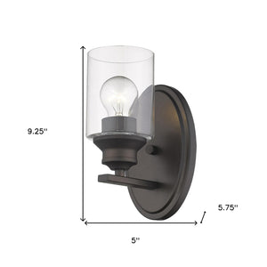 Homeroots One Light Bronze Wall Light With Clear Glass Shade   398774