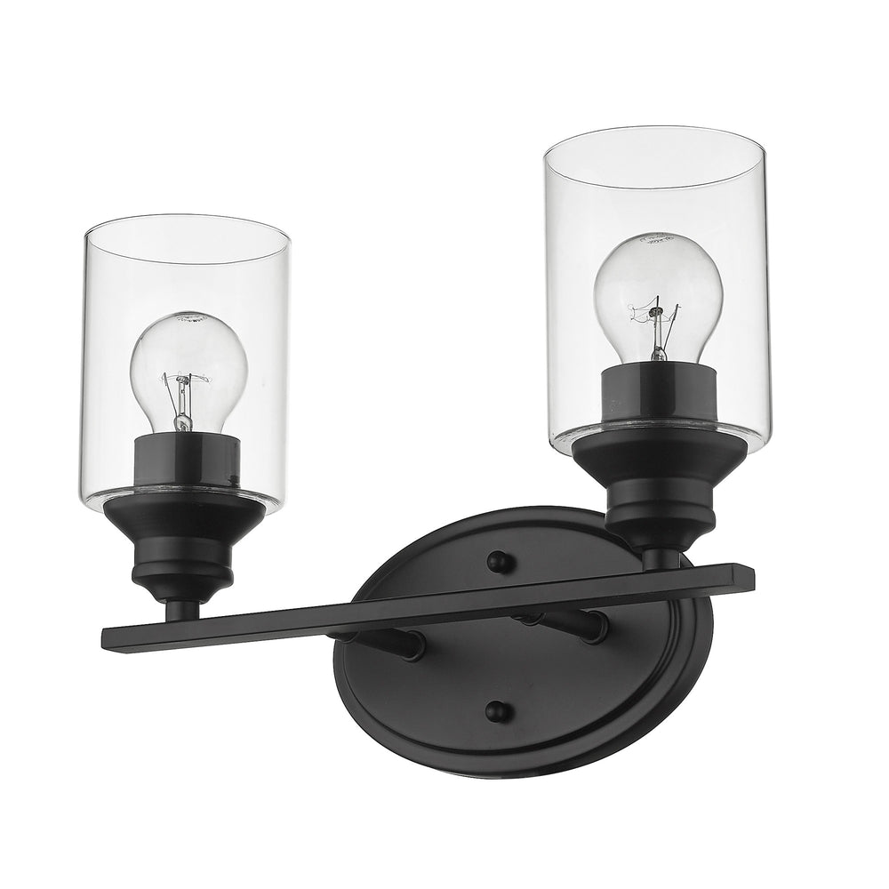 Homeroots Two Light Matte Black Wall Light With Clear Glass Shade   398776