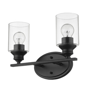 Homeroots Two Light Matte Black Wall Light With Clear Glass Shade   398776