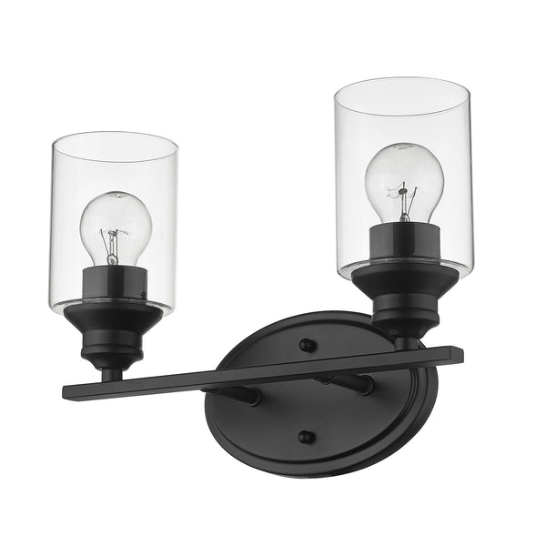 Homeroots Two Light Matte Black Wall Light With Clear Glass Shade   398776