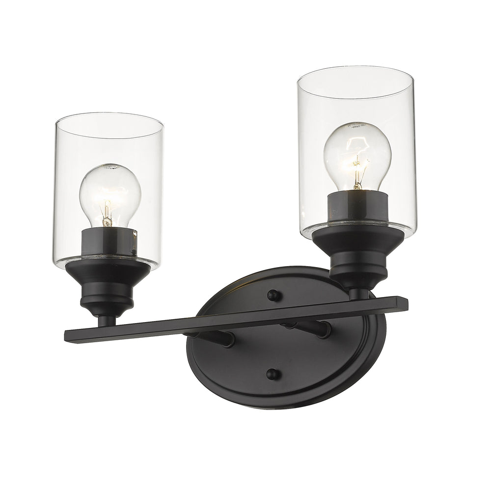 Homeroots Two Light Matte Black Wall Light With Clear Glass Shade   398776