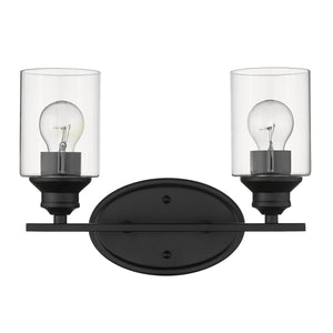 Homeroots Two Light Matte Black Wall Light With Clear Glass Shade   398776