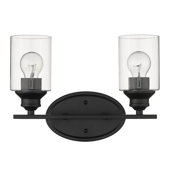 Homeroots Two Light Matte Black Wall Light With Clear Glass Shade   398776