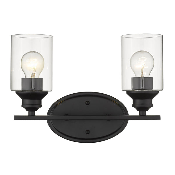 Homeroots Two Light Matte Black Wall Light With Clear Glass Shade   398776