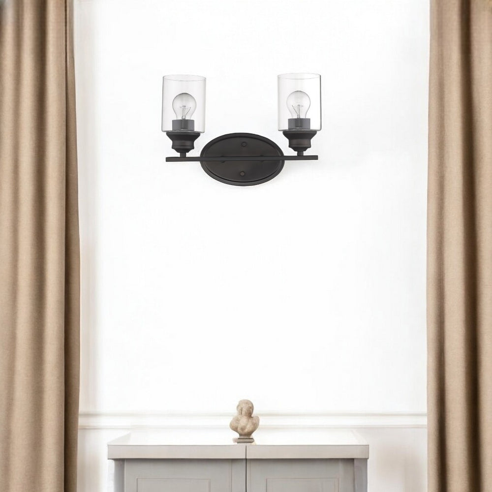 HomeRoots Two Light Bronze Wall Sconce with Clear Glass Shades - Modern Illumination for Any Space! 398777
