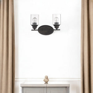 HomeRoots Two Light Bronze Wall Sconce with Clear Glass Shades - Modern Illumination for Any Space! 398777
