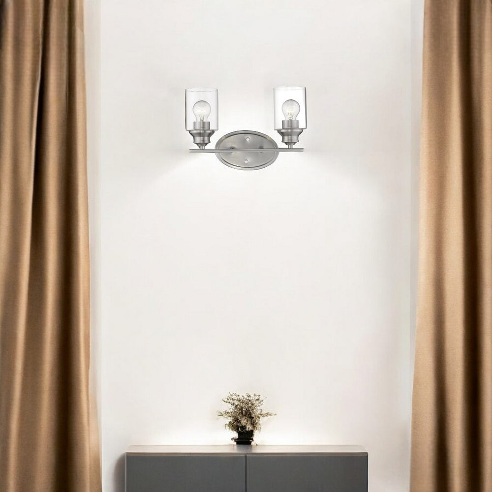 HomeRoots Two Light Silver Wall Light - Modern Clear Glass Shade Fixture for Elegant Home Illumination 398778