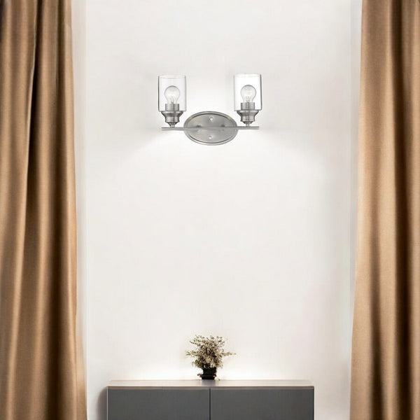 HomeRoots Two Light Silver Wall Light - Modern Clear Glass Shade Fixture for Elegant Home Illumination 398778