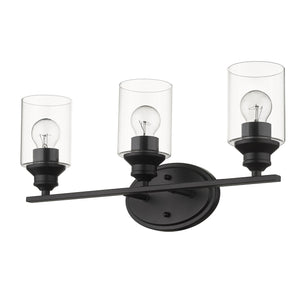 Homeroots Three Light Matte Black Wall Light With Clear Glass Shade   398779