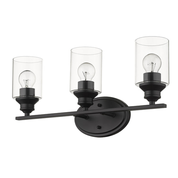 Homeroots Three Light Matte Black Wall Light With Clear Glass Shade   398779