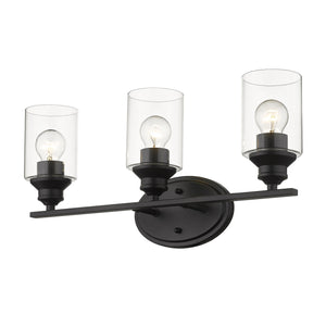 Homeroots Three Light Matte Black Wall Light With Clear Glass Shade   398779
