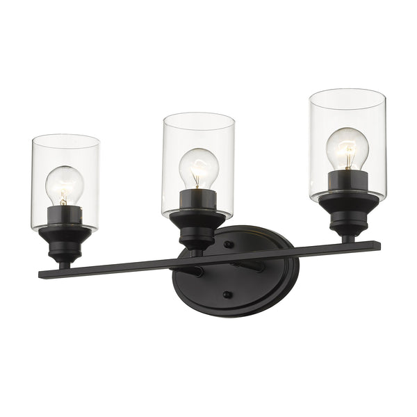 Homeroots Three Light Matte Black Wall Light With Clear Glass Shade   398779