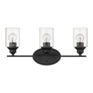 Homeroots Three Light Matte Black Wall Light With Clear Glass Shade   398779