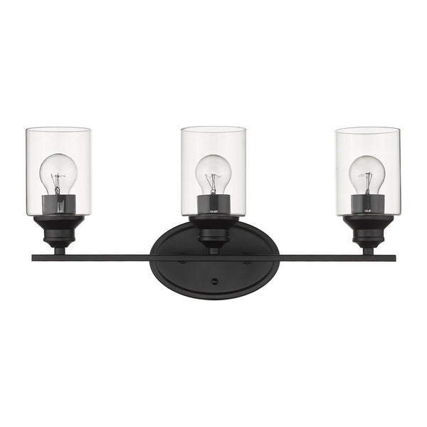 Homeroots Three Light Matte Black Wall Light With Clear Glass Shade   398779