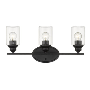 Homeroots Three Light Matte Black Wall Light With Clear Glass Shade   398779