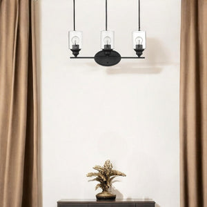 HomeRoots Three Light Matte Black Wall Fixture with Clear Glass Shades - Modern Design for Any Space 398779