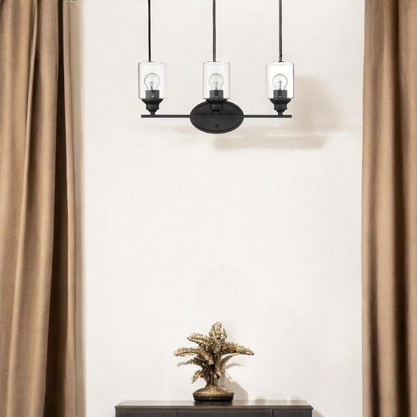 HomeRoots Three Light Matte Black Wall Fixture with Clear Glass Shades - Modern Design for Any Space 398779