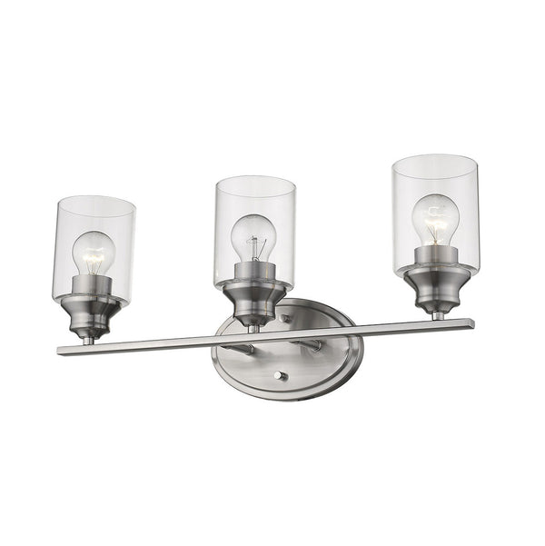 Homeroots Three Light Silver Wall Light With Clear Glass Shade   398781