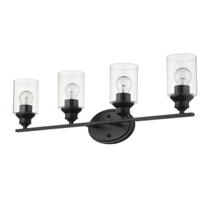 Homeroots Four Light Matte Black Wall Light With Clear Glass Shade   398782