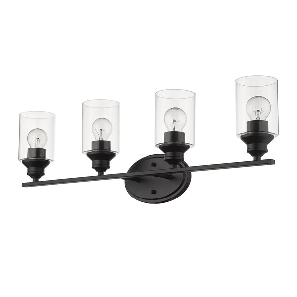Homeroots Four Light Matte Black Wall Light With Clear Glass Shade   398782