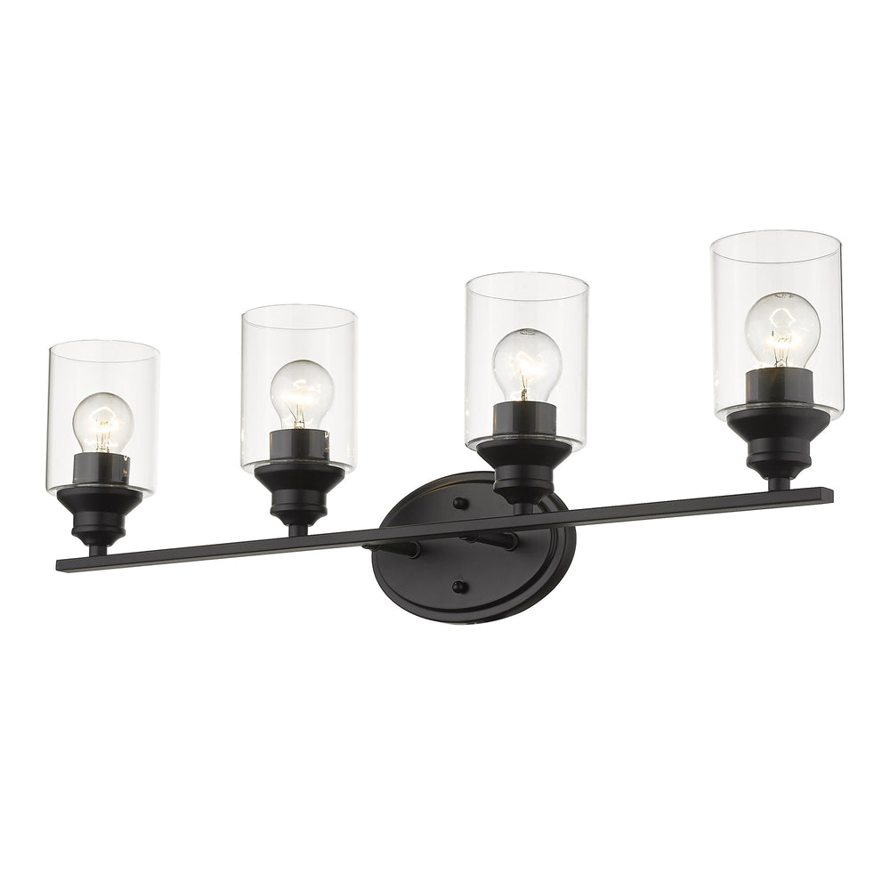 Homeroots Four Light Matte Black Wall Light With Clear Glass Shade   398782