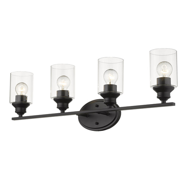 Homeroots Four Light Matte Black Wall Light With Clear Glass Shade   398782