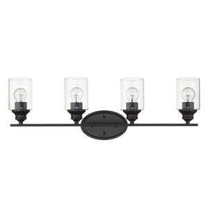 Homeroots Four Light Matte Black Wall Light With Clear Glass Shade   398782