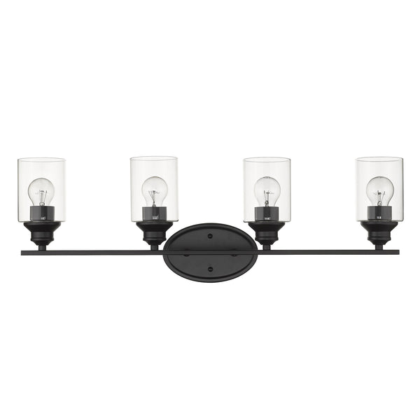 Homeroots Four Light Matte Black Wall Light With Clear Glass Shade   398782