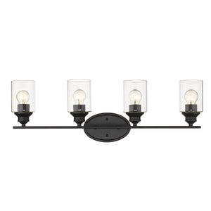 Homeroots Four Light Matte Black Wall Light With Clear Glass Shade   398782