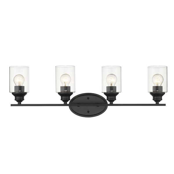 Homeroots Four Light Matte Black Wall Light With Clear Glass Shade   398782