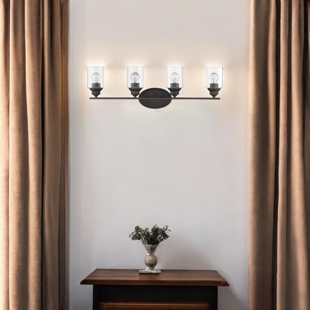 HomeRoots Four Light Bronze Wall Fixture with Clear Glass Shades for Elegant Ambiance in Any Space 398783