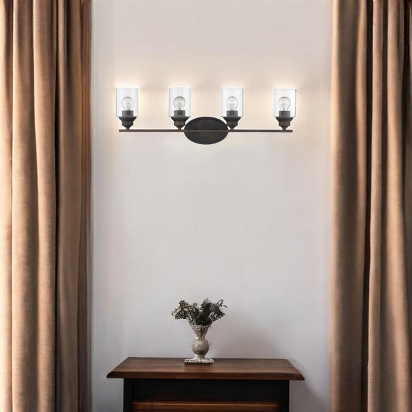 HomeRoots Four Light Bronze Wall Fixture with Clear Glass Shades for Elegant Ambiance in Any Space 398783