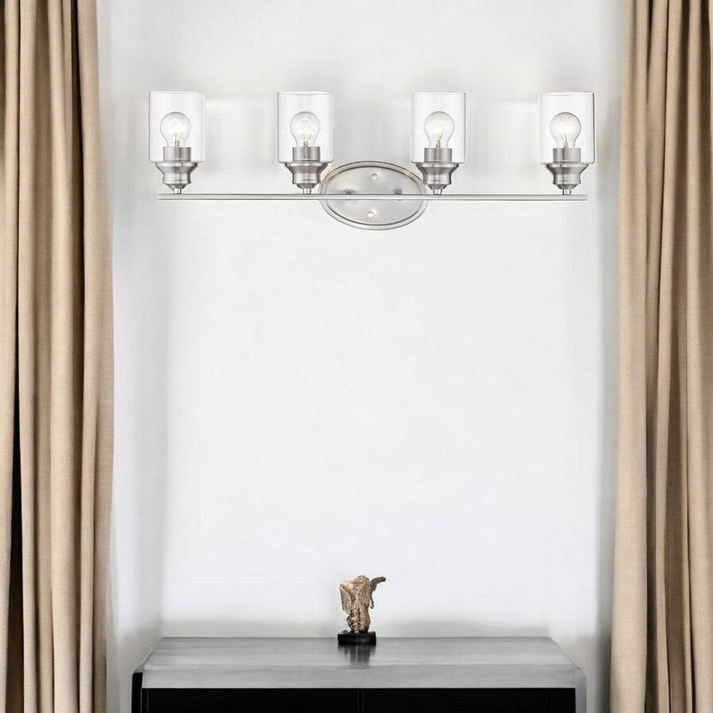 HomeRoots Four Light Silver Wall Fixture with Clear Glass Shades – Modern Design for Any Space, 31" Wide 398784
