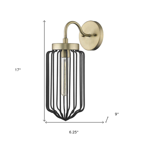 Homeroots Gold And Black Metal Cage Wall Sconce   398785